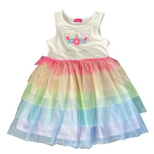 Rainbow‎ Unicorn Ruffle Sequin Tutu Dress Size 6 Party Kidcore Cute Whimsical
